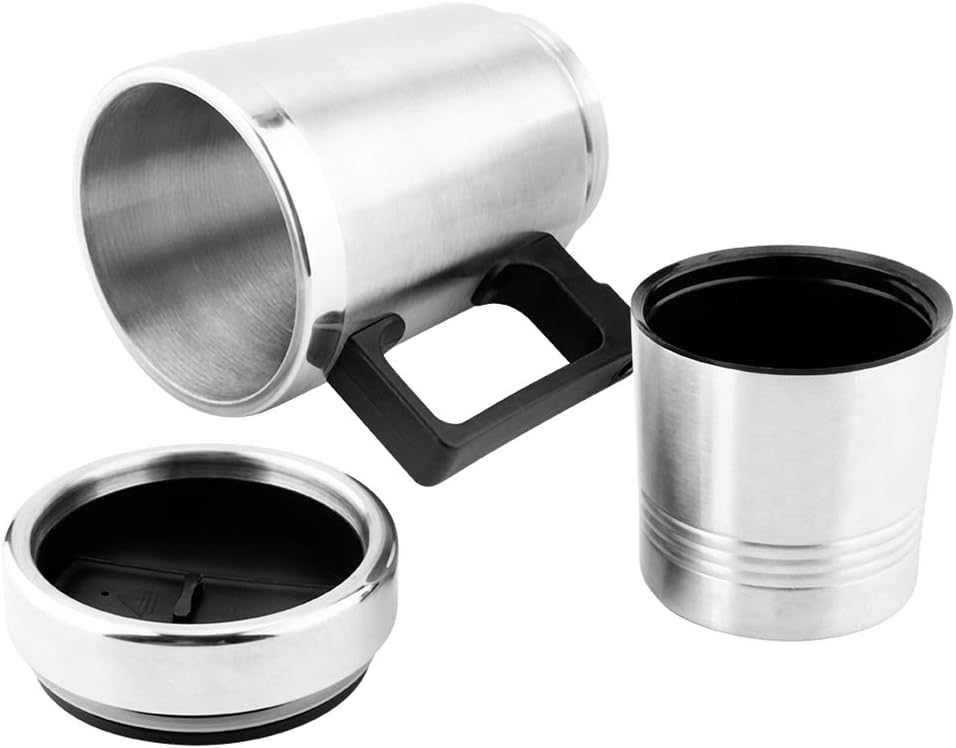 Car Heating Cup, 350ml + 150ml Stainless Steel Portable Hot Water Cup, Electric Quick Heating Bottle