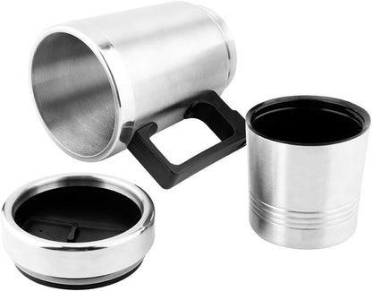 Car Heating Cup, 350ml + 150ml Stainless Steel Portable Hot Water Cup, Electric Quick Heating Bottle