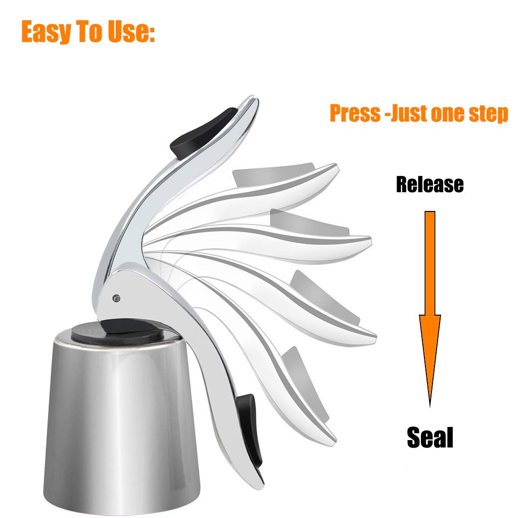 BGMAXimum 3 Pack Stainless Steel Wine Stoppers, Reusable Wine Bottle Stopper Sealer with Silicone Plug, Beverage and Wine to Keep Fresh, Ideal Gift for Wine Lover