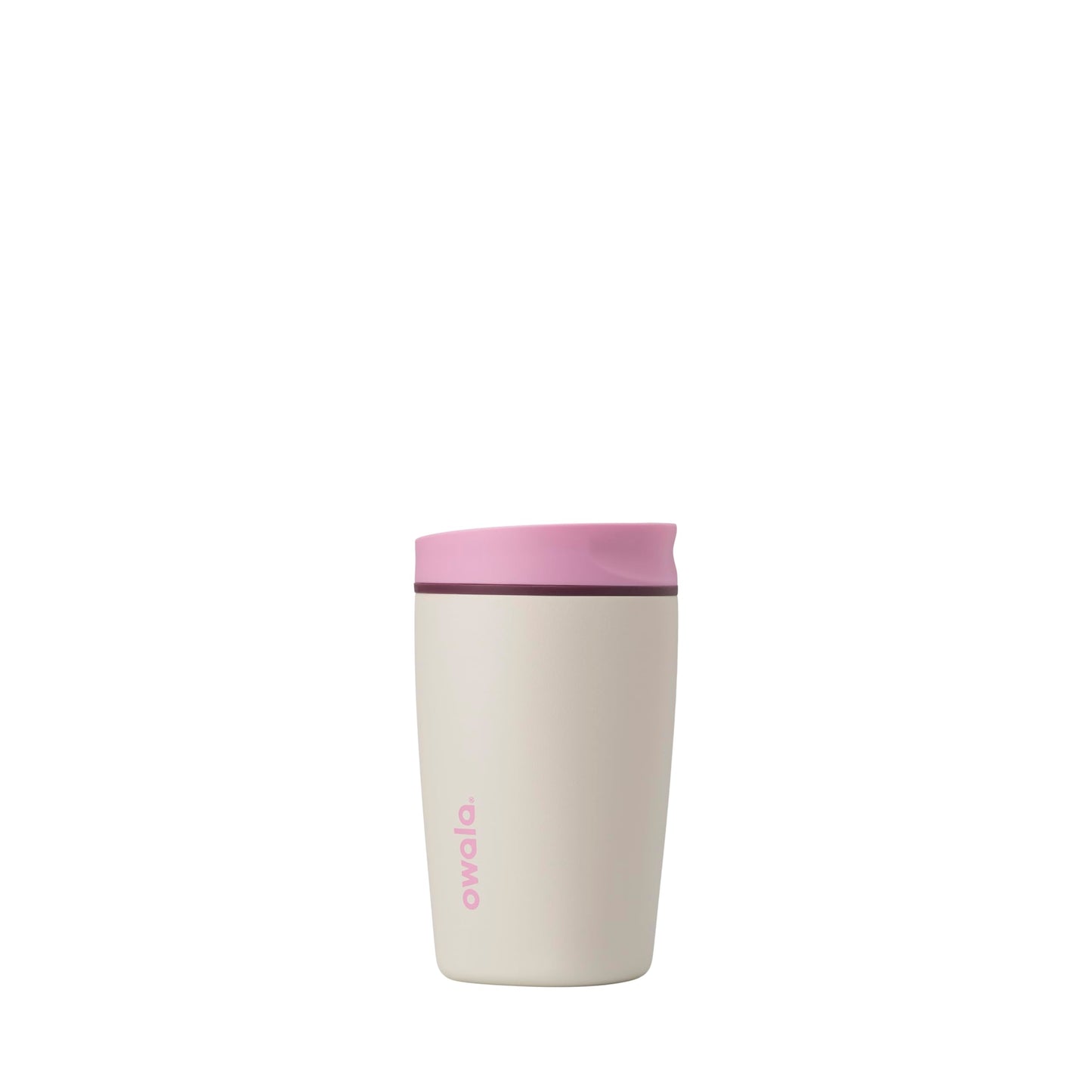 Owala SmoothSip Slider Insulated Stainless Steel Coffee Tumbler, Reusable Iced Coffee Cup, Hot Coffee Travel Mug, BPA Free 12 oz, Pink/Tan (Daybreak)