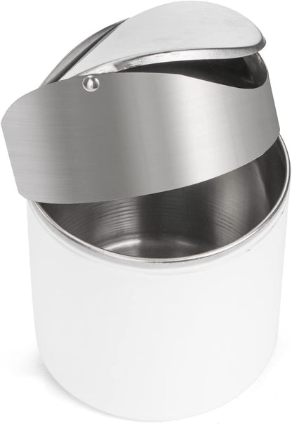 ZOOFOX 2 Pack Mini Trash Can, White Stainless Steel Garbage Bin with Swing Lid for Home, Office, and Kitchen