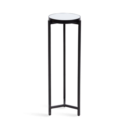 Kate and Laurel Aguilar Modern Mirrored Round Drink Table, 9 x 9 x 23, Black, Metal Accent Table with Mirrored Tabletop and for Use as Small Plant Stand