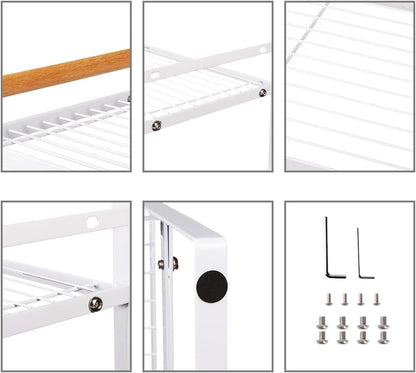 Kitchen Counter Shelf, 2 Tier Space Saving Organizer with Wood Handle, 16.1 x 8.3 x 12.8 Inches (White)