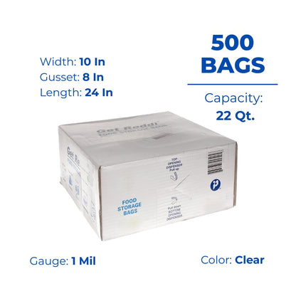 Inteplast PB100824 22 qt Capacity, 24" Length x 10" Width x 8" Gusset, Food and Utility Poly Bag (Case of 500)
