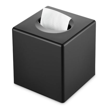Y-in Hand Tissue Box Cover, Square Facial Tissue Holder Storage for Bathroom Vanity, Countertops, Dressers, Night Stand, Parlors and Offices - Black