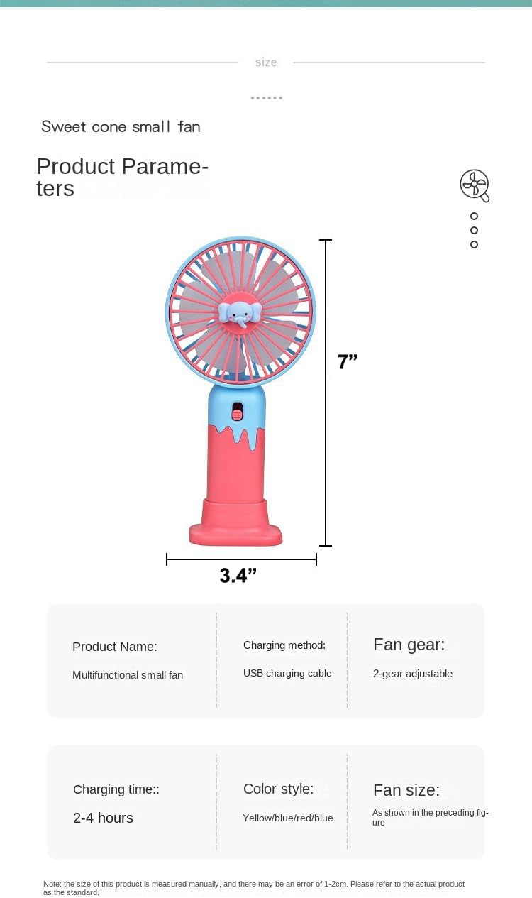 New Cartoon Fruit Handheld Fan, USB Charging Portable Fan with Base, 2-speed Wind (Dblue)