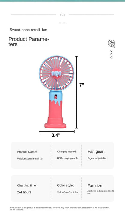 New Cartoon Fruit Handheld Fan, USB Charging Portable Fan with Base, 2-speed Wind (Dblue)