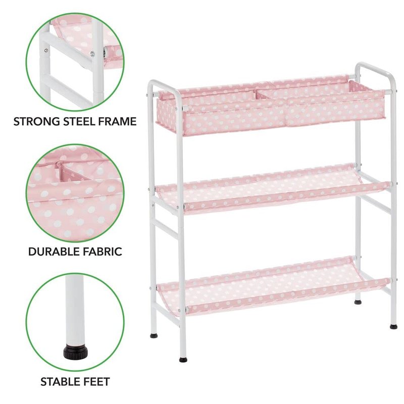 mDesign 3-Tier Metal Frame, Vertical Toy Storage Organizer Cart for Child/Kids Bedroom, Toy Room, Playroom - Holds Toys, Crayons, Building Blocks, Puzzles, Crafts, Books, Blankets - Pink/White