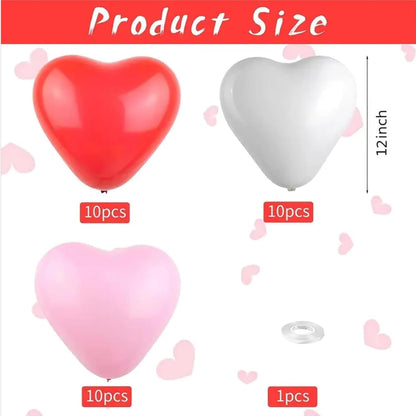 Heart Shape Latex Balloons, 12 Inch 30 Pcs Romantic Valentine Balloons Kit, Pink Heart Balloons And Red Heart Balloons, Used For Valentine's Day Birthdays, Wedding Anniversaries, And Weddings