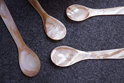 DUEBEL Set of 6 Pink Mother of Pearl Caviar Spoons, 4.5 inch / 11cm with Round Handle for Caviar or Egg Serving