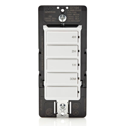 Leviton Countdown Timer Switch for bathroom fan and household lights, 5-10-15-30 min, No Neutral Required, Single Pole, 15A, 1/2 HP/9.8A Fan/Motor, DT130-1LW, White