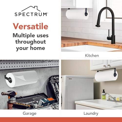 Spectrum Paper Towel Holder for Under Cabinet - Minimalist Hanging Wall Mount for Kitchen, Fits Standard & Jumbo Rolls