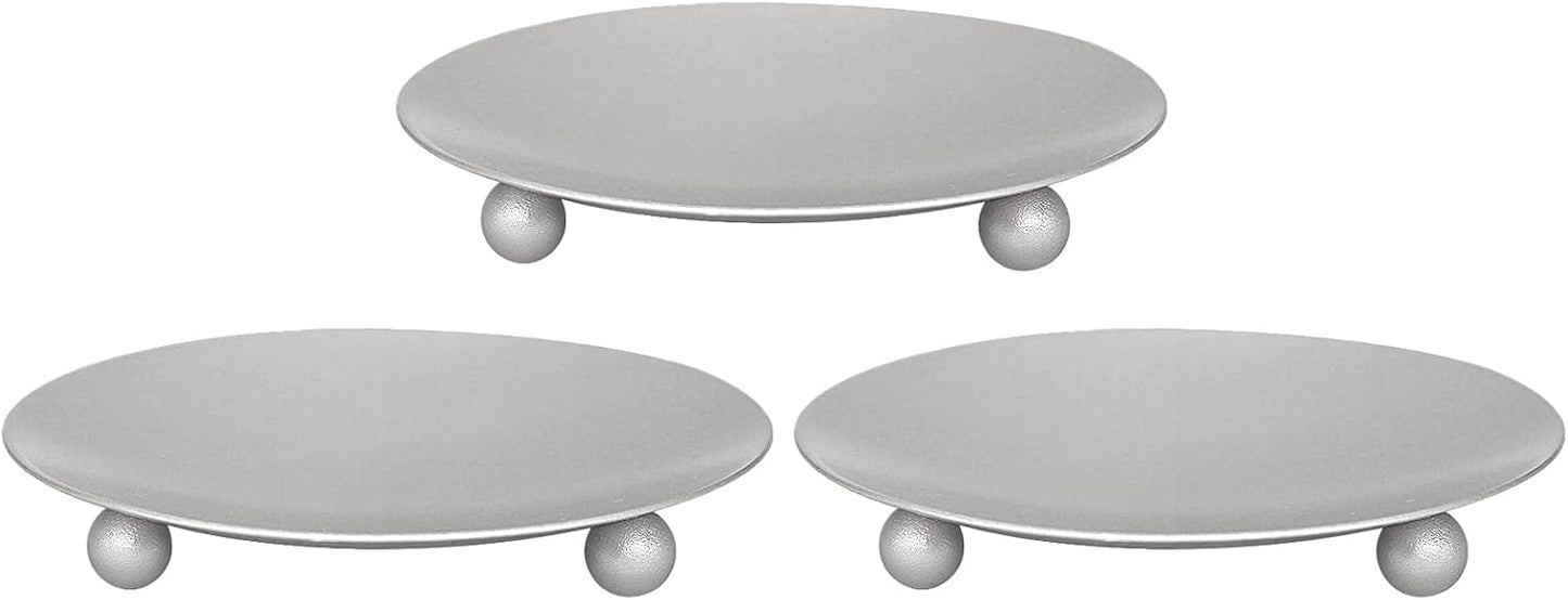 Set of 3 Decorative Iron Plate Candle Holders, 4.33x0.78inch for LED & Wax Candles, Spa & Wedding Decor