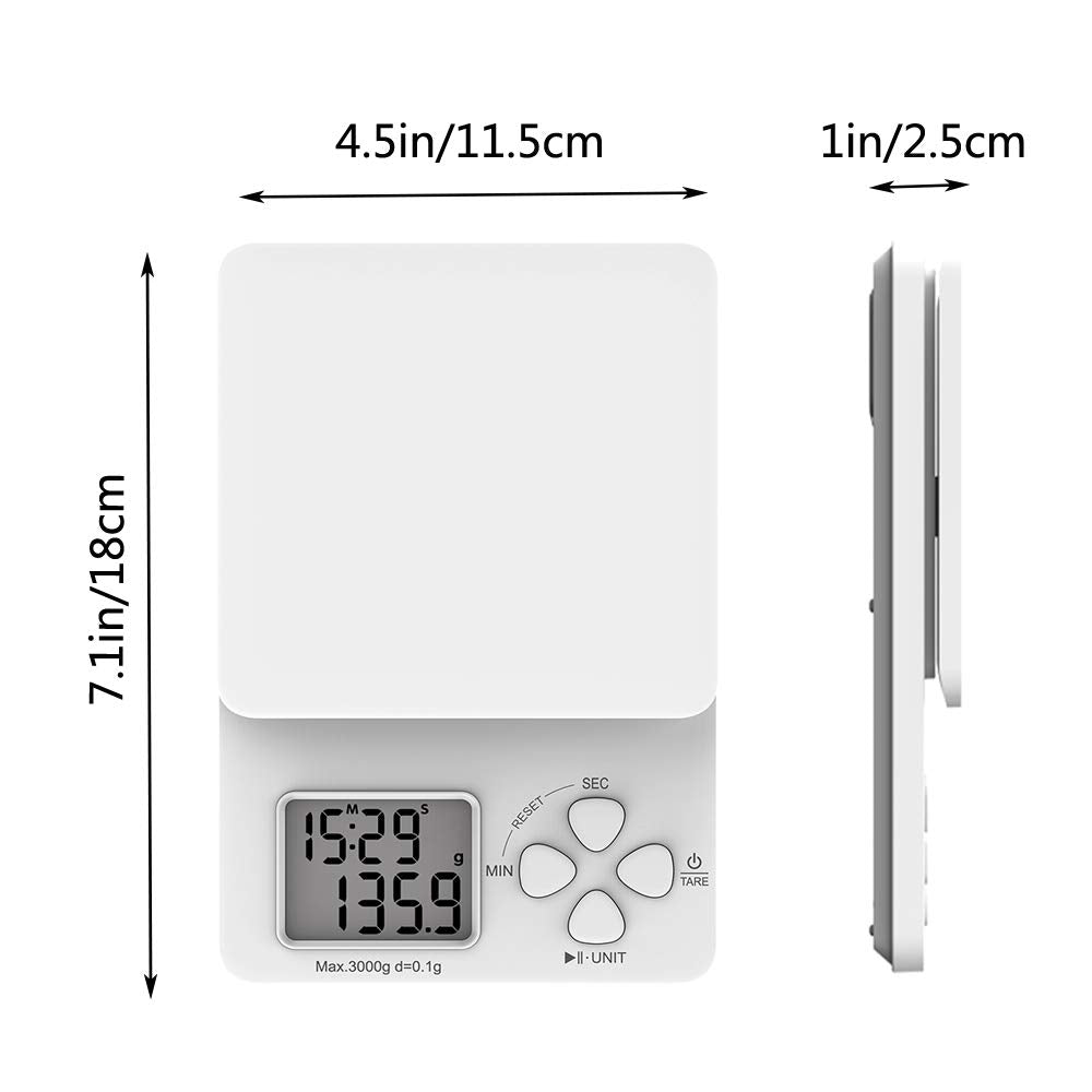 Coffee Digital Scale with Timer, Kitchen Scales for Food Weight in Ounces and Grams - 2 Batteries Included