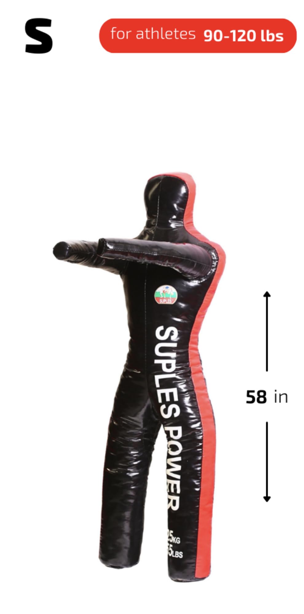 Suples Wrestling Dummy with Legs - Black Vinyl - (Small - 55 lbs) Freestyle, Judo, MMA, Jujitsu, Grappling, Wrestling, Boxing, Fighting, Throwing Dummy, UFC