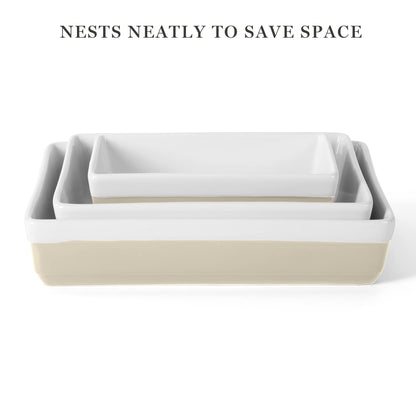 MARTHA STEWART 3-Piece Oven to Table Stoneware Bakeware Set – Baking Dish & Casserole Set – Grey – Durable Oven-Safe Bakeware for Baking and Serving