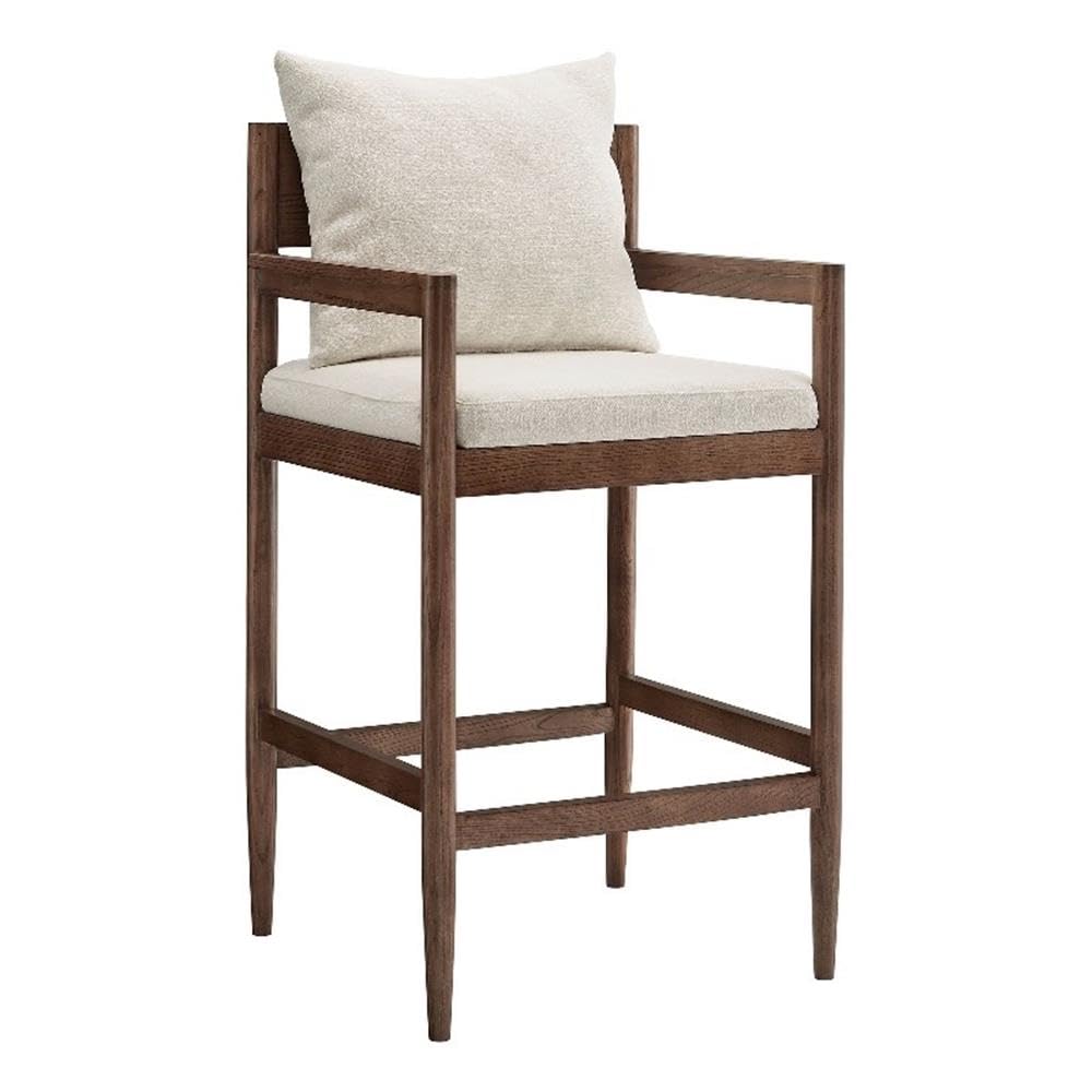 Modway Remington 29 Inch Barstool in Salt – Modern Upholstered Bar Height Stool with Back and Armrests – Wood Bar Chair with Cushion