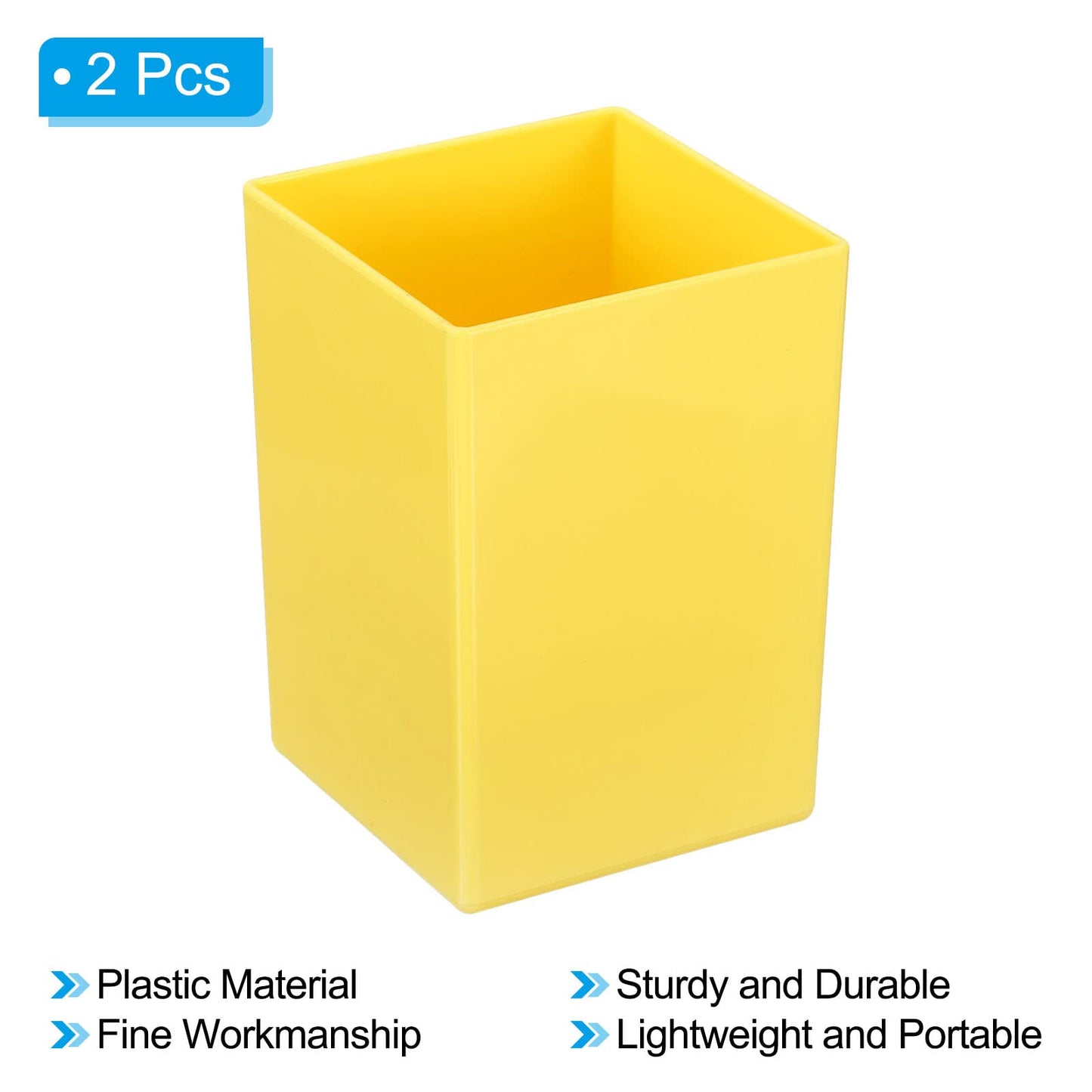 PATIKIL Pencil Holder, 2 Pack Plastic Pen Makeup Brush Holder Cup Storage Square Desktop Organizer Stationery Caddy for Home Office, Yellow