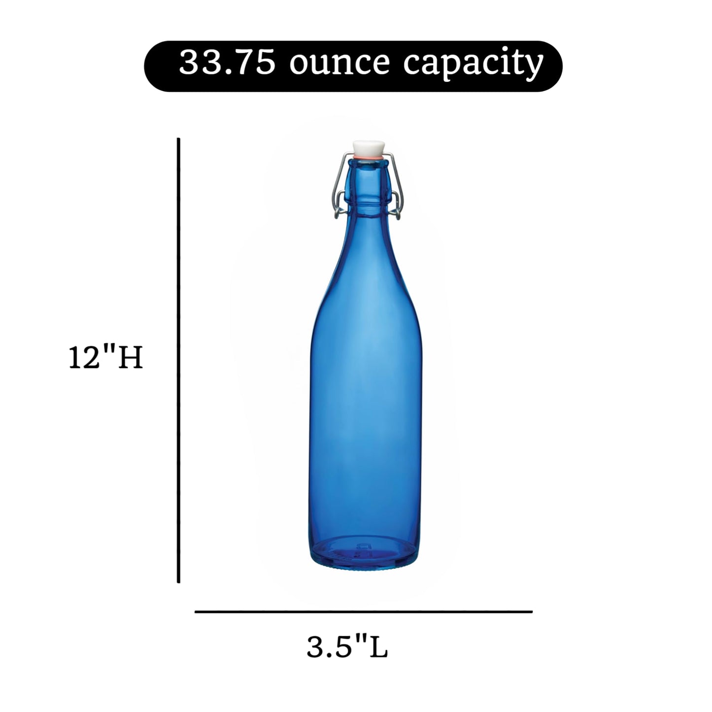 Bormioli Rocco Giara Beverage Bottle with Clamp Lid, 33.75 oz - Leakproof Glass Container for Homemade Juices & Dressings - Stylish Drinkware Storage for Kitchen/Restaurant - Made in Italy (Blue)