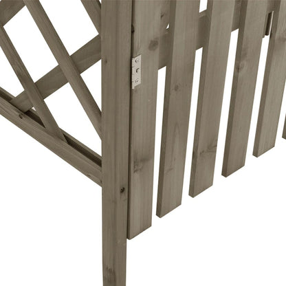 Grey Solid Firwood Pergola with Gate, Solid Pine Wood Large Outdoor Structure for Gardens and Patios, Traditional Design with Ornamental Inlays, Durable Construction and Easy
