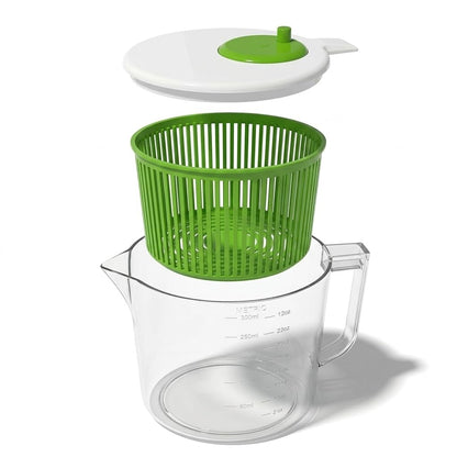 Cooler Kitchen Small Salad Spinner — Mini Lettuce Spinner and Dryer with Measuring Cup Bowl — Compact Veggie & Fruit Washer, Salad Dryer Spinner — Dishwasher Safe, BPA-Free