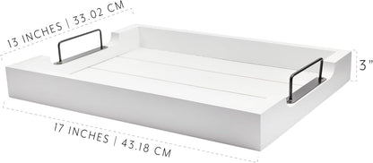 16.75 12.75 Inches AuldHome Design Rustic Wood Serving Tray (White); Wooden Farmhouse Shiplap Decorative Ottoman Tray