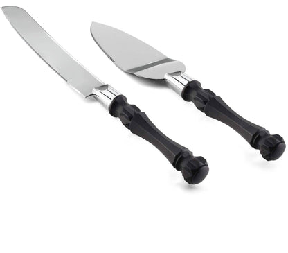 Homi styles Black Cake Knife and Server Set, Cake Cutter and Pie Spatula, Cake Server and Knife Set of 2 with Non-Slip Swirl Grip, Matte Black Cake Cutting Set for Wedding Cake, Birthdays, and Parties