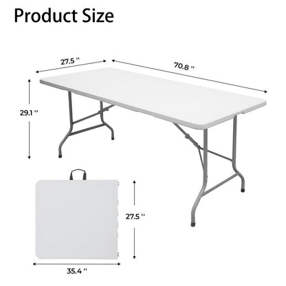 ANJONG ANJ 6FT Dining Table, Foldable Plastic Utility Table, Indoor Outdoor Camping, Picnics and Parties, White, Load Capacity 330 lbs