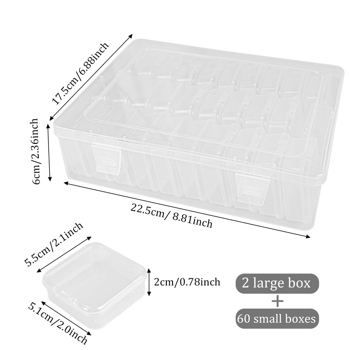 Qicfrk Bead Storage, 62 Pcs Mini Clear Diamond Painting Storage Boxe Plastic Bead Storage Containers with Hinged Lids Seed Bead Storage for Tiny Mill Hill Beads, Bracelet Making, Diamond, Small Parts