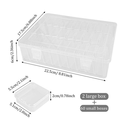 Qicfrk Bead Storage, 62 Pcs Mini Clear Diamond Painting Storage Boxe Plastic Bead Storage Containers with Hinged Lids Seed Bead Storage for Tiny Mill Hill Beads, Bracelet Making, Diamond, Small Parts