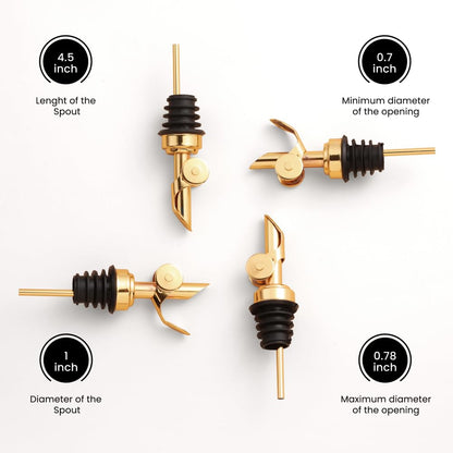 Molimoli Liquor Pour Spout Made of Stainless Steel with Automatic Anti-Oxidation Mechanism, Bottle Pourers for Alcohol, Olive Oil Dispenser Spout, Wine Pourer Spout, Oil Bottle Spout, Pack of 4, Gold
