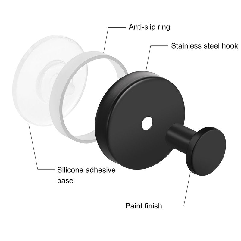 Suction Cup Hooks for Bathroom Kitchen, 2 Pack Stainless Steel Suction Hooks for Shower No Drilling Damage Free Towel Hook Holders Reusable Removable for Hanging Towels, Loofah, Robe, Coat(Black)