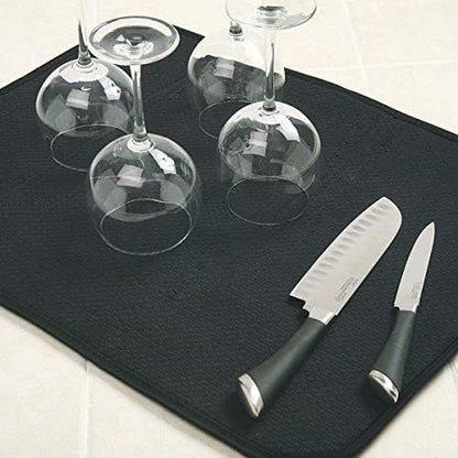 Norpro Microfiber Countertop Dish Drying Mat, 16 By 18-inch, Black, Pack of 2