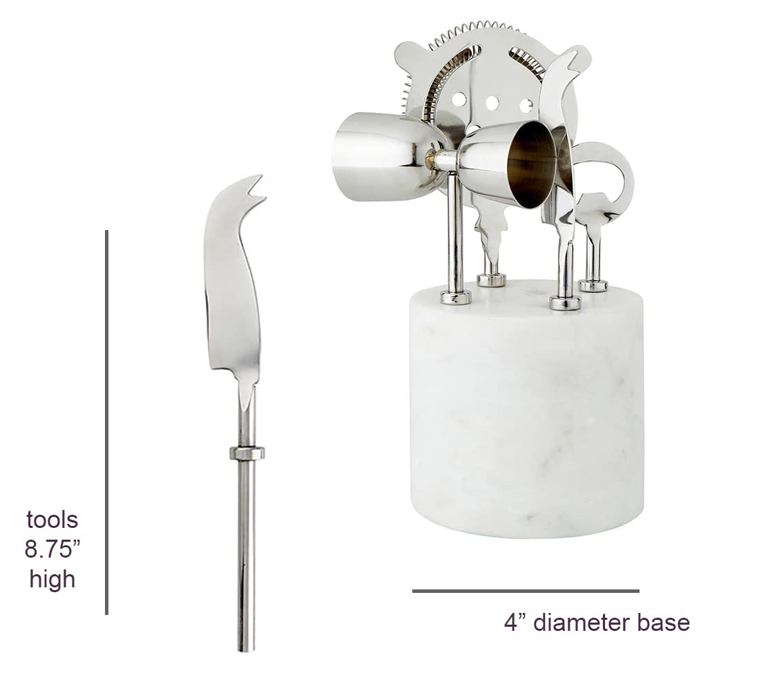 Santa Barbara Design Studio TableSugar Bar Tools Modern Kitchen Cocktail Accessories, 4-Pieces, Stainless Steel/Marble