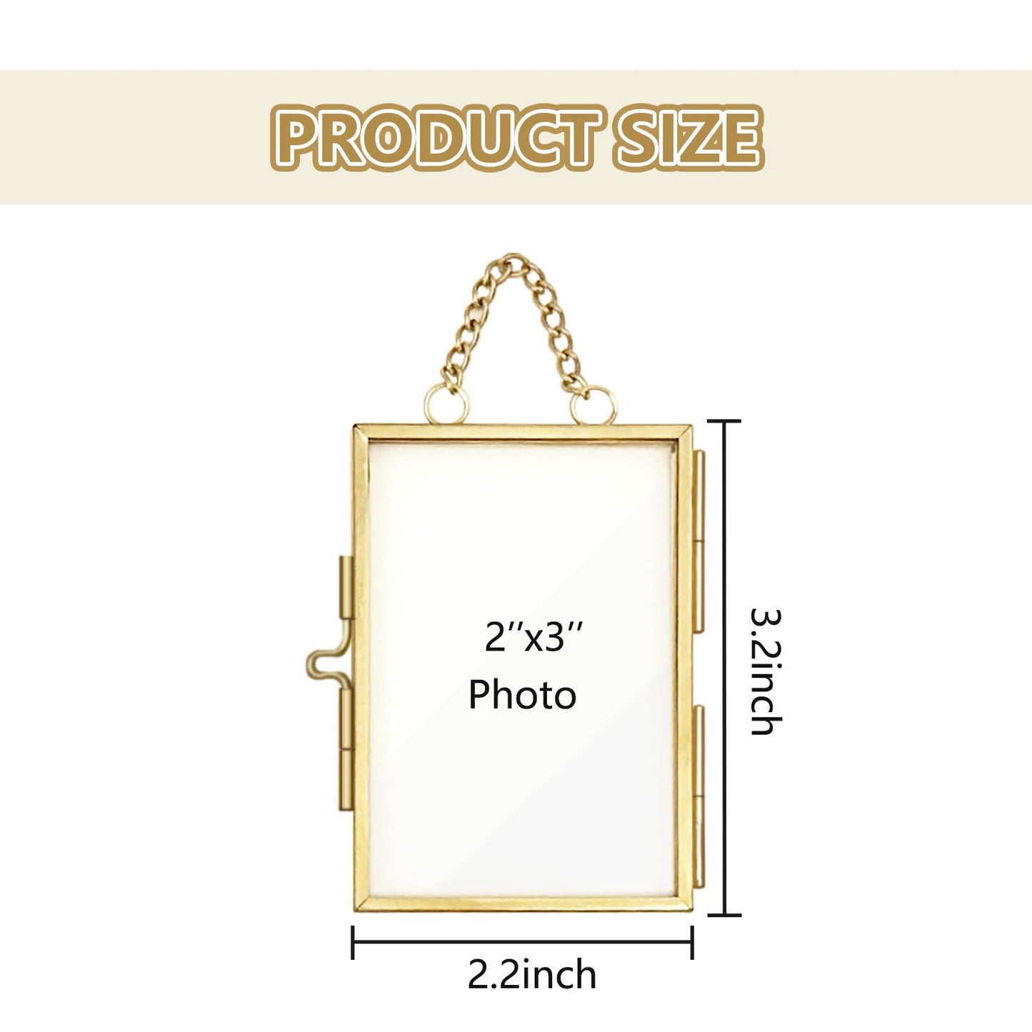 4Pcs Double Glass Frame for Pressed Flowers, 2x3 inch Picture Frame Mini Brass Wall Hanging Photo Floating Frame with Chain for Plant Specimen Artwork Display Home Wall Decor (Gold, Vertical)