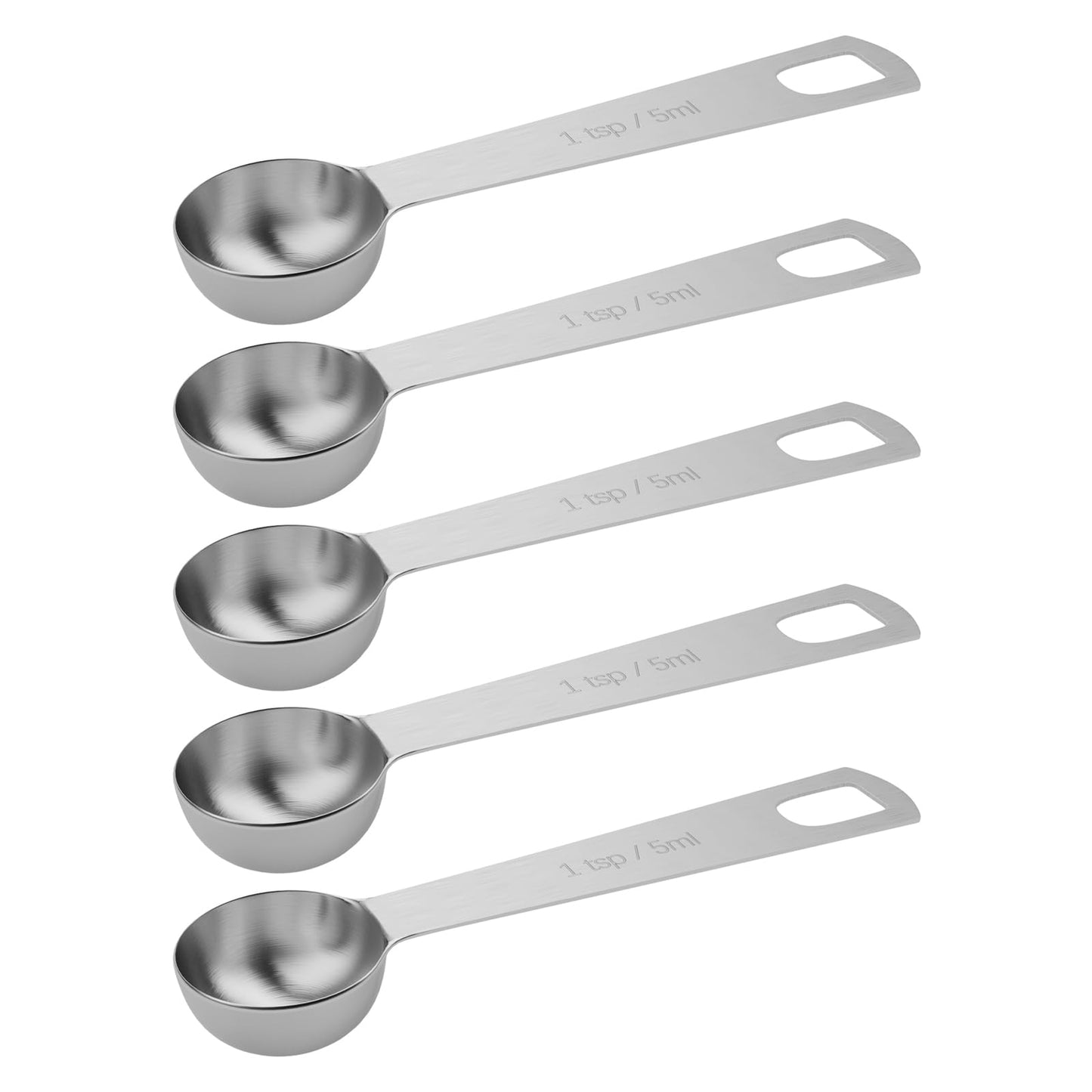 BERYLER 5PCS 1tsp (1/3tbsp, 5ml) Single Measuring Spoon, Stainless Steel Individual Teaspoons Only