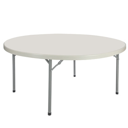 OEF Furnishings OEFBT60R Round Commercial-Grade Premium Industrial Folding Table, Heavy-Duty Blow-Molded Design with Thick Top and 17-Gauge Steel Frame (60" Diameter, Speckled Gray Top)