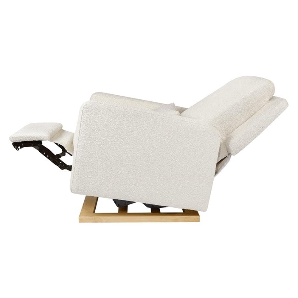 Babyletto Sigi Electronic Power Recliner and Glider with USB Port in Ivory Boucle with Light Wood Base, Greenguard Gold and CertiPUR-US Certified