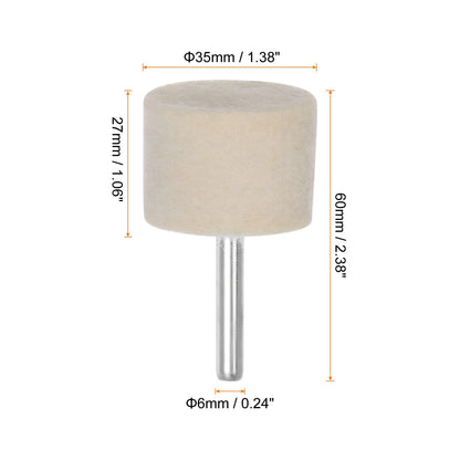 HARFINGTON 10pcs Wool Felt Mounted Mandrel Points 35mm Head 1/4 Inch Shank Cylinder Polishing Bits Burrs Felt Polishing Buffing Wheel for Rotary Tool