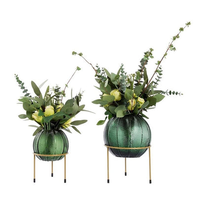 Artificial Plant Nordic Light Luxury Simulation Flower Art Decoration Living Room Table Negotiating Table Glass Bottle Fake Flower Decoration Artificial Tree Indoor(A)