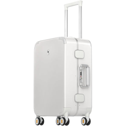 LEVEL8 Zipperless Carry On Luggage Airline Approved with Aluminum Frame, Cute Hardshell Suitcase with Spinner Wheels, Metal Rolling Travel Case with Tsa Locks, 20 Inch, Off White