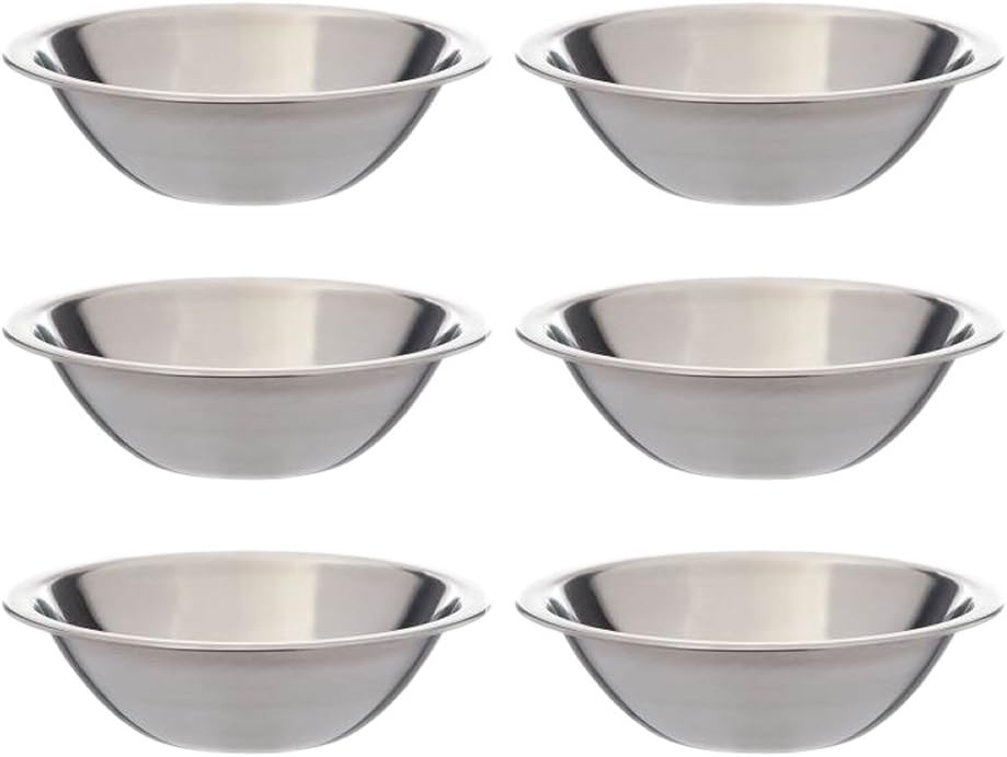 SET OF 6 Stainless Steel Mixing Bowl 6-6 1/2 Inch Wide Flat Rim Flat Base