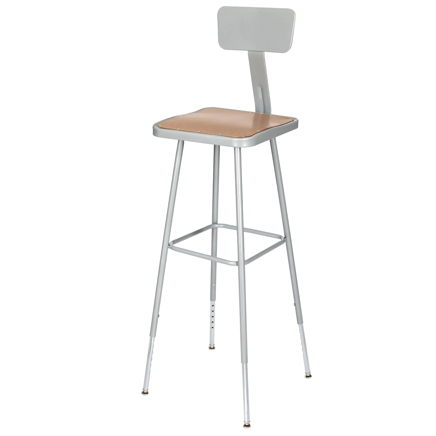 OEF Furnishings OEF6330HB/2 Premium Commercial-Grade All-Purpose Square Stool with Backrest (Height-Adjustable, 30–38 inch Range, Gray Frame, Masonite Wood Seat, 2-Pack)