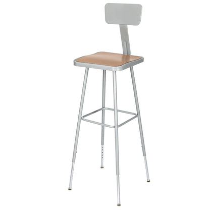 OEF Furnishings OEF6330HB/2 Premium Commercial-Grade All-Purpose Square Stool with Backrest (Height-Adjustable, 30–38 inch Range, Gray Frame, Masonite Wood Seat, 2-Pack)