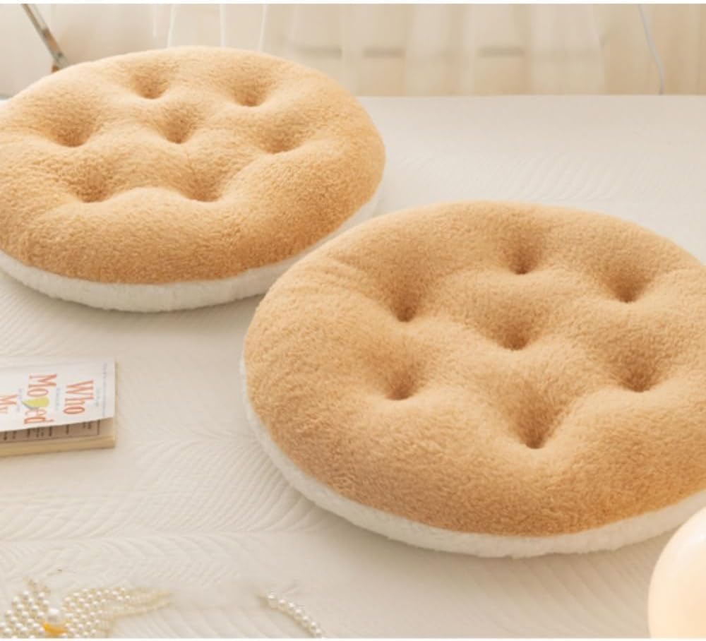 Super Soft Plush Washable Seat Cushion, Camel White Double Contrast Round Lamb Fleece for Kids Desk Chair 16 Inch