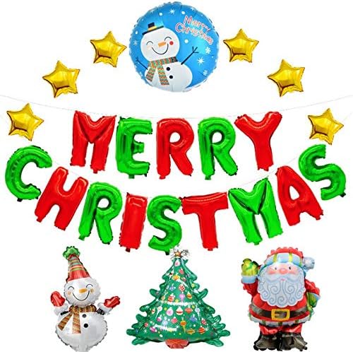 MERRY CHRISTMAS Balloons, Xmas Aluminum Foil Balloons for Christmas Anniversary Party Supplies, 16 Inch - Red & Green
