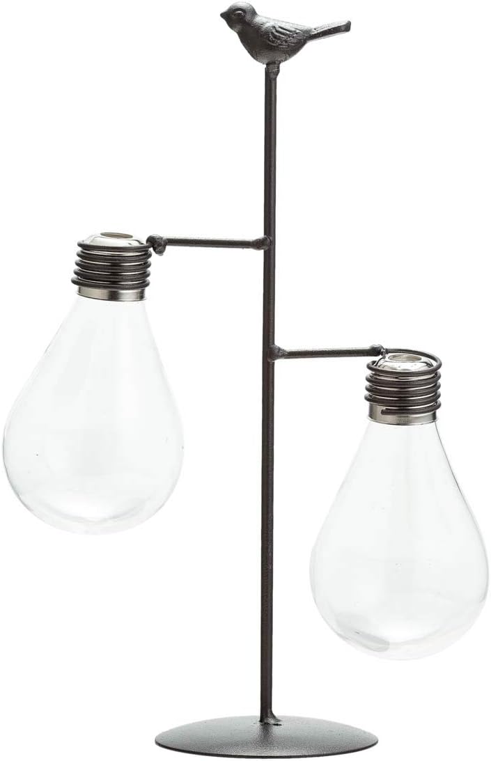 Bulb TJ Global Double Glass Light Vase Planter Holder, Plant Terrarium, Propagation Station, Metal Stand