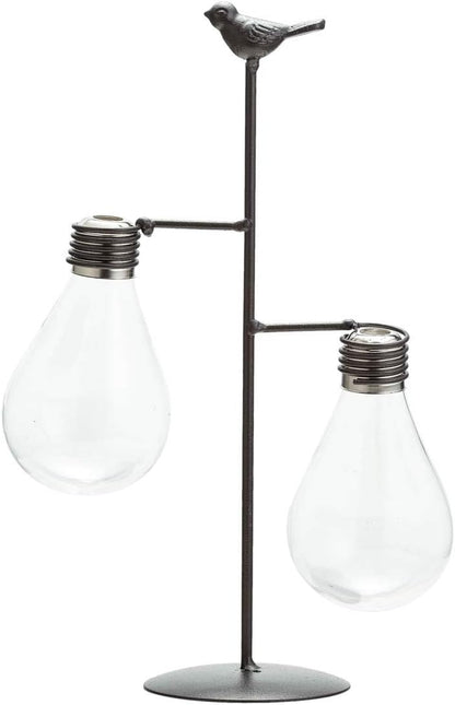 Bulb TJ Global Double Glass Light Vase Planter Holder, Plant Terrarium, Propagation Station, Metal Stand