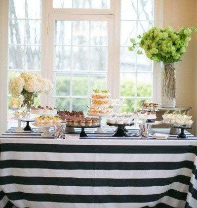 lovemyfabric Cotton Tablecloth - Black & White Stripes - 2 Inch - 58"x76" - Wedding/Bridal Shower, Birthdays, Events