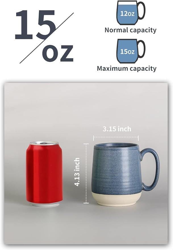 15 Set 4 Set Hasense Ounce Porcelain Coffee Mugs of with Large Handle Perfect for Coffee, Tea, Milk, Chocolate
